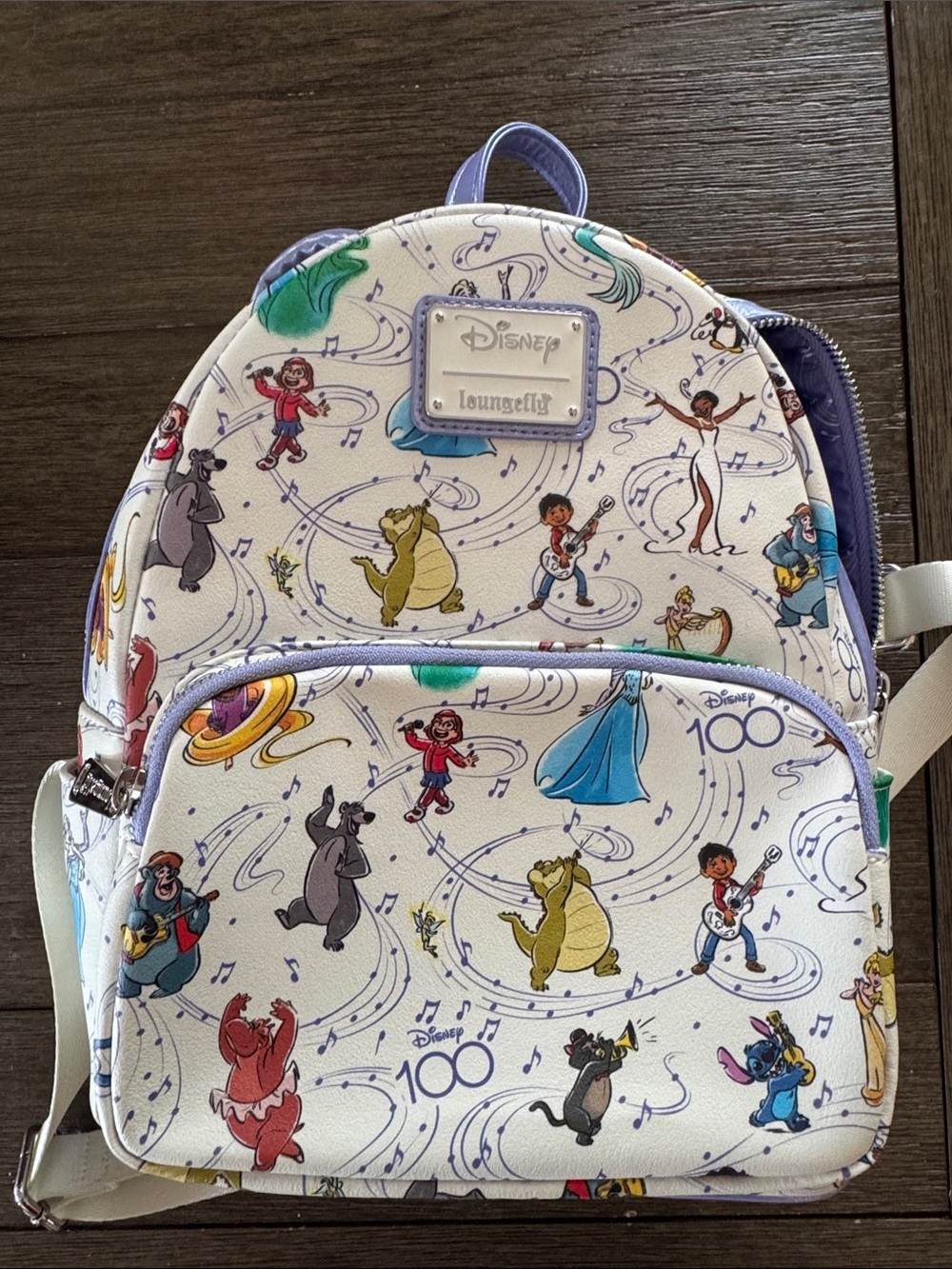 Loungefly White Disney Character Mini Backpack with Purple Trim for 100 years